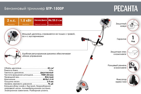 Купить Бензиновый триммер Ресанта БТР-1500Р 70/2/36 фото №2