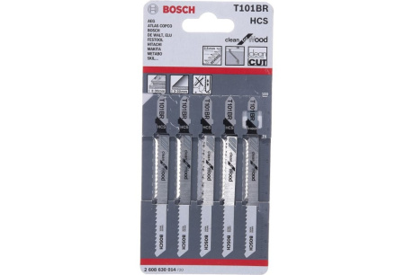 Купить Пилка для лобзика Bosch T-101BR  дерево  вертикальн.  чистый рез   5шт.упак  2.608.630.014 фото №1