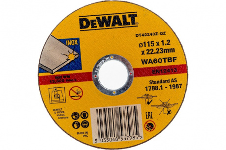 Купить Диск  абразивный DEWALT INDUSTRIAL 115*1,2*22.2 металл DT 42240Z фото №2