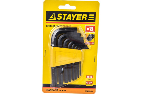 Купить Набор шестигранных ключей STAYER STANDARD 2-10 мм 27405-H8 фото №1