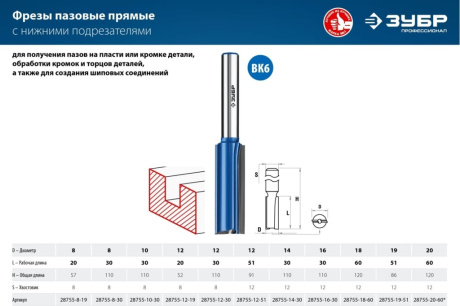 Купить Фреза пазовая прямая с нижними подрезателями 16мм длина 30мм хв 12мм ЗУБР 28755-16-30 фото №5