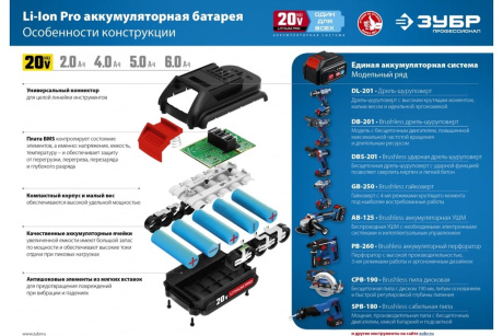 Купить Дрель-шуруповерт акк. ЗУБР DBS-201 20В Проф. ударн  бесщет  без АКБ фото №18